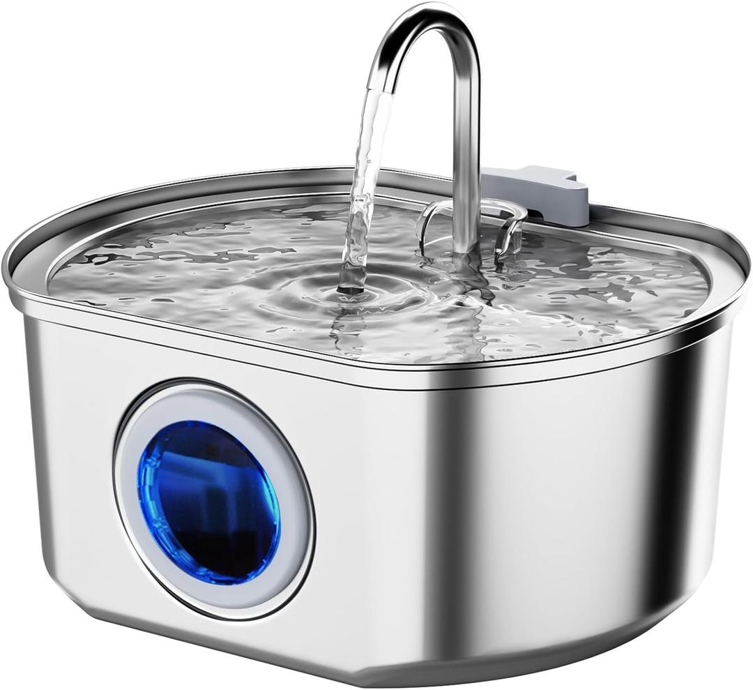 Neareal Cat Water Fountain Stainless Steel: 108oz/3.2L Cat Fountain for Drinking- Pet Water Fountain for Cats Inside - Automatic Cat Water Dispenser Bowl - Cat Feeding & Watering Supplies - Water Level Window