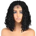 SOKU Short Curly Faux Locs Lace Frontal Wig 12 Inch Natural Black 4x4 Large Parting Space Twist Dreadlock Wigs for Black Women Afro Curly Braided Synthetic Wig