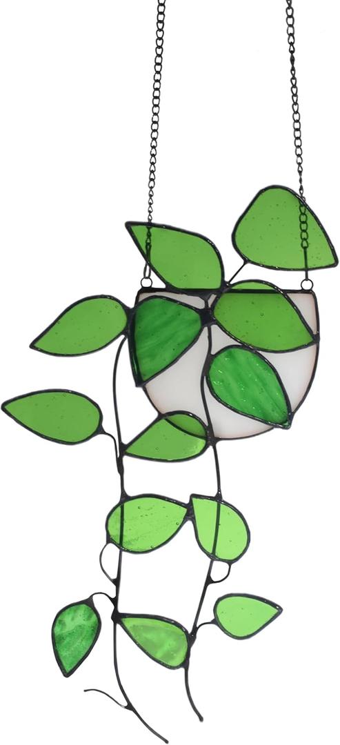 Lolitarcrafts Plant Stained Glass Window Hangings Faux Plant Leaf Suncatchers for Plant Lovers Monther Day Gifts