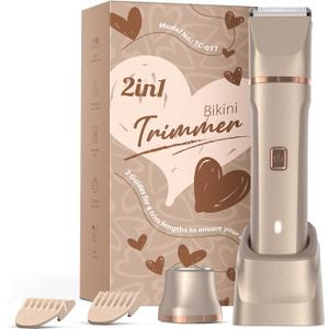 Electric Bikini Trimmer for Women - Waterproof Pubic Hair Trimmer & Facial Shaver, Rechargeable Cordless Electric Razor with Ceramic Blades, IPX7 Shower-Safe for Sensitive Skin, Gift for Women