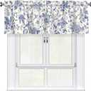 Giwawa Chinoiserie Flowers Curtain Valance Blue Leaves Rod Pocket Window Treatment Valances 54" x 18" Blackout Curtain for Kitchen Bedroom, 1 Panel