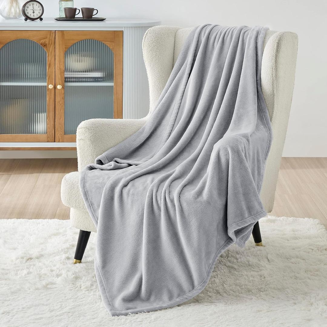 Bedsure Fleece Throw Blanket for Couch Oxford Light Grey- Lightweight Plush Fuzzy Cozy Soft Blankets and Throws for Sofa, 50x70 inches