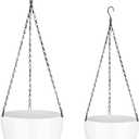 Sungmor Self Watering Hanging Planter for Indoor Plants, 9.4" & 11.2" 2-PACK Large White Plastic Hanging Basket, Garden Flower Pots with Hanging & Standing Design, Thickened Sturdy Drainage Plant Pots
