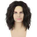 Short Black Curly Wig for Men Middle Part Heat Resistant Synthetic Mens Wig for Costume Cosplay Halloween Party