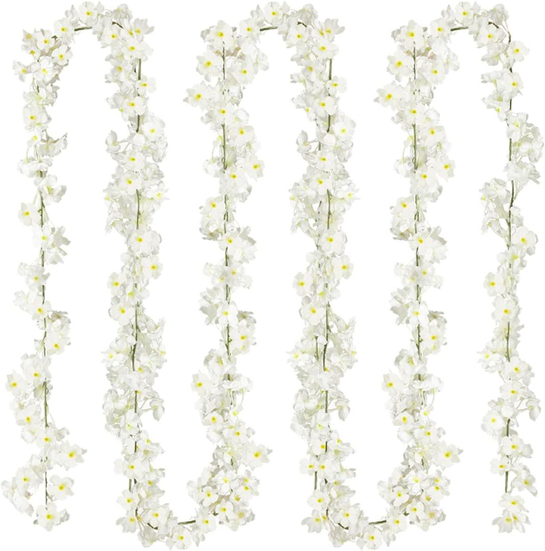Sggvecsy Cherry Blossom Garland Artificial Cherry Flower Vines 2 Pack Hanging Silk Flowers Garland for Home Wedding Garden Party Arch Office Decor (White)
