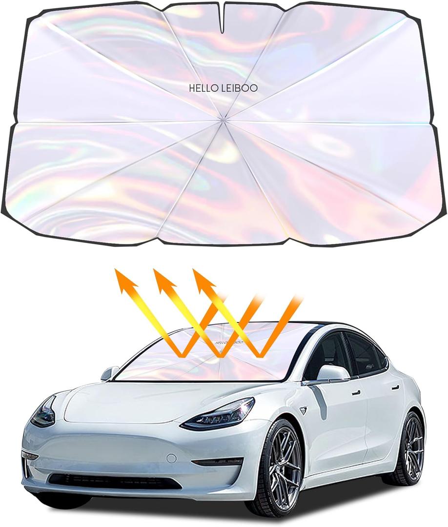 helloleiboo 5  Car Windshield Sun Shade Umbrella,Colorful 360Rotating Foldable Windshield Sun Shade Front Window Reflective Polyester Blocks Heat and Sun Sun Shade for Cars SUV (55 * 31 inches)
