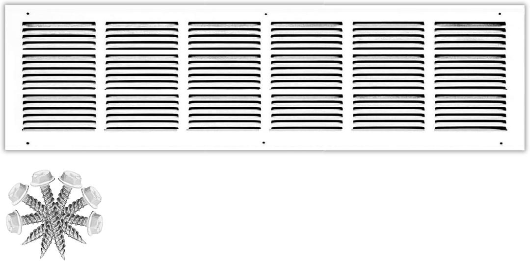 32x8 Return Air Vent Cover Grille for Wall or Ceiling Duct Opening - Flat Stamped Steel Grill by HVAC Premium - White - Overall Size: 33.75" x 9.75"
