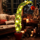 VioraWhite 5ft Whimsical Christmas Tree Large Lime Green Artificial Curved Prelit Xmas Tree with Red Ball and 30 LED Light String for Indoor Outdoor Porch Christmas Decorations