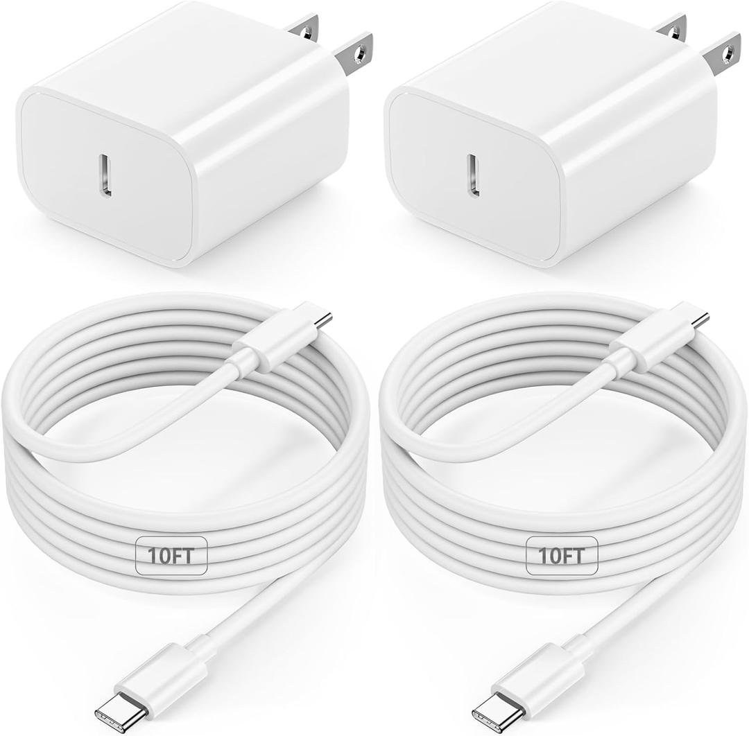10FT iPad Charger Fast Charging Cord, 2Pack 20W USB C Fast Charger with 10 ft Long Charging Cable for iPad 10th/11th(A16) Generation, iPad Pro 13/12.9/11 inch, iPad Air 11/13 inch/4th/5th, iPad mini (White)