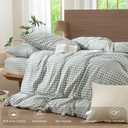 MooMee Gingham Duvet Cover Set 100% Washed Cotton Linen Like Textured Breathable Durable Soft Comfy Modern Checkered Design (Sage Green Gingham, King 104"x90")