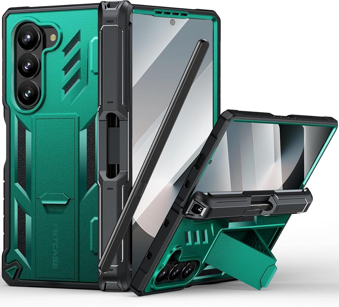 FNTCASE for Samsung Galaxy Z-Fold-6 Case: Military Grade 360 Full-Body Protective S-Pen Holder Hinge Protection Heavy Duty Shockproof Phone Cover with Kickstand for Galaxy ZFold 6 5G 2024(Green)
