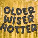 Birthday Party Decorations - 5 Pcs, Pre-Strung | Older Wiser Hotter Banner with Foil Curtains, 30th 40th 50th 60th 70th 80th Birthday Decorations Sign Gifts for Women Men (Black)