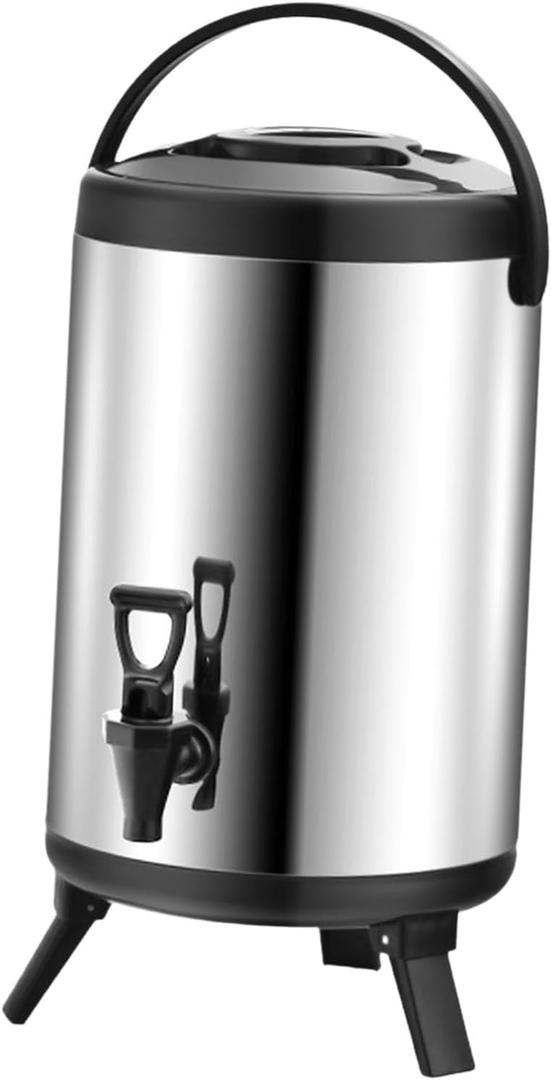 Insulated Barrel Milk Tea Bucket Stainless Steel Double Walled Beverage Container Stock Pots for Tea Party Coffee Juice Milk, 10L