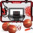 Over The Door Basketball Hoop, 2025 Upgrade Indoor Basketball Hoop with LED Lights and Scoreboard, Includes 3 Balls & Pump, Toys Gifts for3 4 5 6 7 8 9 10 11 12 Year Old Boys - Mini Basketball Hoop