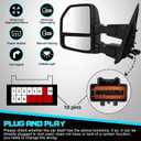 WHALEMOTOR Smoked Power Heated Tow Mirrors Compatible with 2004-2014 Ford F150 F-150 Pickup Truck, Extended Trailer Towing Side Mirrors with Sequential Turn Signal & LED Puddle Light