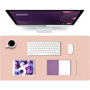 K KNODEL Large Office Leather Desk Mat, Mouse and Keyboard Pad, Computer and Laptop Mat, Desktop Protector and Cover, Writing Pad and Blotter (31.5"x15.7", Pink)