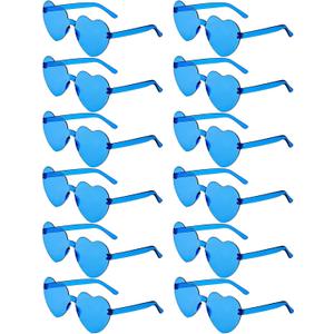 12 Pairs Heart Shaped Sunglasses Candy Color Rimless Fun Heart Glasses for Women Party Favors (Blue)