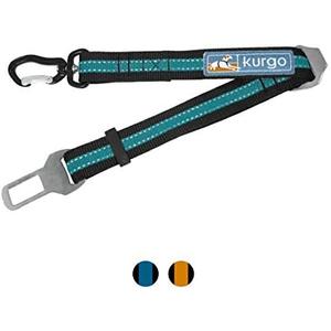 Kurgo Direct to Seatbelt Swivel Tether for Dogs Universal Car Seat Belt for Pets Adjustable Length Dog Safety Belt Carabiner Clip Easy Installation Compatible with Any Pet Harness (Blue)
