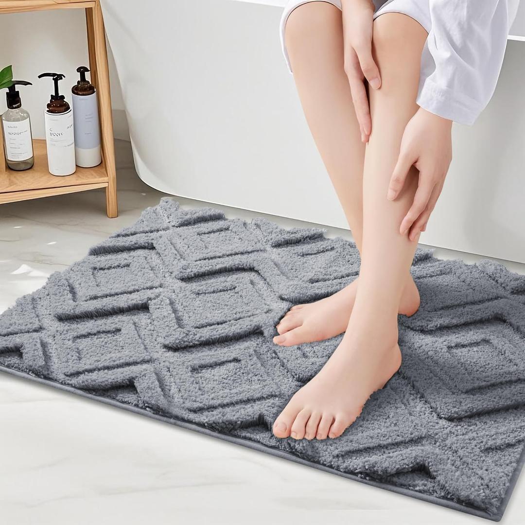 Bath Mat & Bathroom-Rugs 32x20, Ultra Soft Machine Washable Microfiber Bath Mat, Absorbent Quick Dry Non Slip Rug for Bathroom Floor, Tub and Shower, Grey (1'8" x 2'8" (Rectangular))