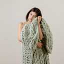 WESHIONGOO Chunky Knit Blanket Throw 51"63" Knitted Throw Blankets for Couch Bed Fluffy Soft Blanket with Jumbo Chenille Yarn Thick 100% Handmade (Sage Green)