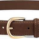 SANSTHS Suede Belt for Women, 1-Inch Fashion Waist Belt with Simple Gold Buckle, Thin Belt for Dresses Jeans & Daily Wear, Coffee M (Black, M)