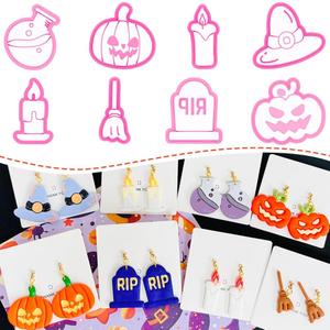 2 x Xaekicr Halloween Polymer Clay Cutters Set – 8pcs Halloween Clay Cutters for Polymer Clay Jewelry, Clay Earring Cutters and Molds – Pumpkin, Tombstone, Witch Hat Clay Tools for DIY Crafts, Small to Medium