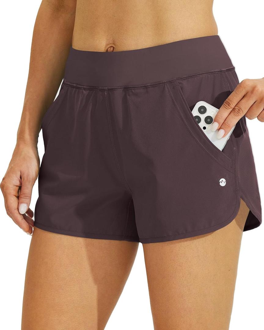 Willit Women's 3" Swim Board Shorts Swimming Bottoms with Brief Liner Quick Dry UPF 50+ (Wine), Size 2 