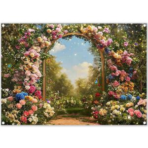 ZTHMOE 7x5ft Fabric Spring Enchanted Garden Backdrop Fairytale Forest Floral Butterfly Wonderland Oil Paint Photography Background Girl Kids Birthday Decor Photo Banner