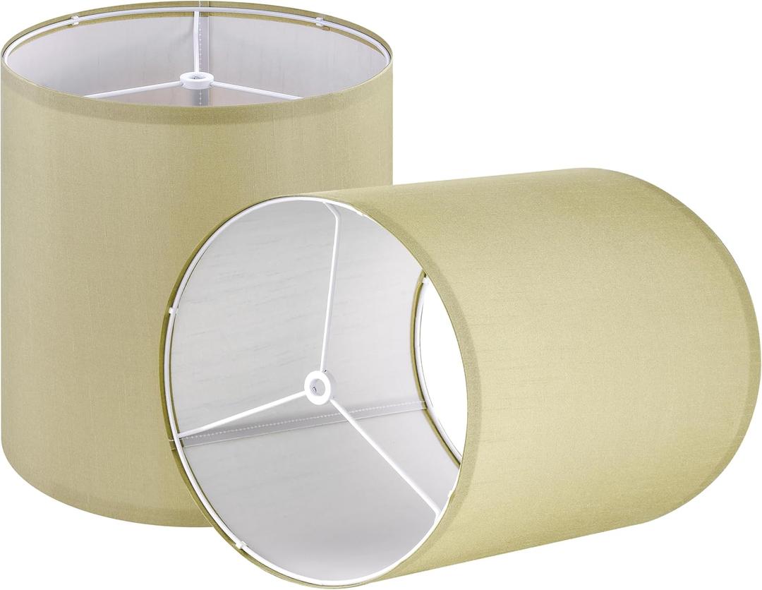 Small Tall Drum Lamp Shades for Table Lamps -9.89.810.8 inch (Spider) Natural Fabric Lampshade for Living Room Gold Lampshades Replacement-Modern Barrel DIY Shade, Required Assembly By GO&SO (Gold&Yellow-Natural Faux silk)