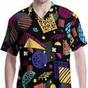 Funny Hawaiian Shirt for Men Casual Short Sleeve Button Down Beach Shirts Printed Tropical Vacation Shirts (Black, L)