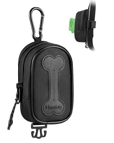 Heelay Dog Poop Bag Holder, Hands Free Cute Dog Poop Bag Dispenser for Leash with Big Opening Pet Waste Bag Holder Zippered Pouch with Carabiner Hook Waterproof Pet Poop Bag Holder Black