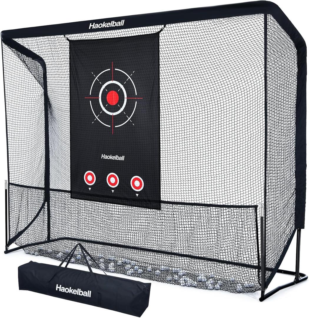 Haokelball Golf Hitting Net for Backyard, 10x7.5ft Driving Real Balls Practice Nets for Indoor Outdoor Use, Heavy Duty Netting with Impact Target Cloth and Carry Bag