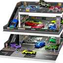 kivcmds Display Case for Hot Wheels & Matchbox,Lighted Ramp Scene Parking Garage Diorama for 1/64 Diecast Model Toy Car Trucks Storage Garage,Maximum Hold 50 Cars (Dark Green)