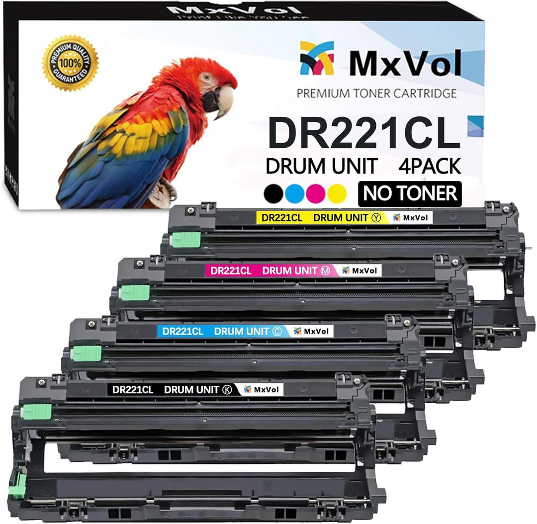 MxVol Compatible DR221CL Drum Unit Replacement for Brother DR-221CL DR221 use for Brother MFC-9130CW MFC-9330CDW MFC-9340CDW HL-3140CW HL-3170CDW HL-3180CDW HL-3150CDN DCP-9020CDN Printer, 4-Pack