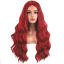 MAGQOO Red Wigs for Women Girls Bright Neon Red Wig with Bangs Long Curly Wavy Wigs Halloween Cosplay Costume Party Wig Synthetic Heat Resistant