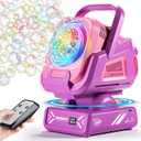 Belemar Upgraded Bubble Machine with Remote Control, Automatic Rotation & RGB Lights, 1800mAh Rechargeable Battery, Type-C Charge, Bubble Maker for Kids, Weddings, Birthday Parties, Outdoor Activities (Pink)