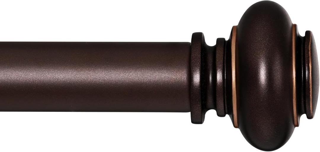 SIMEWIN Bronze Curtain Rods for Windows 66 to 120 Inches Adjustable Decorative 1 Inch Diameter Single Window Curtain Rod Set with Classic Finials, Bronze with Gold Finishing