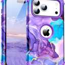 for iPhone 17 Pro Max Case,Three Layer Heavy Duty Shockproof Hybrid Hard Plastic Bumper Soft Silicone Rubber Drop Protective Cover Case for iPhone 17 Pro Max 6.9", Purple/Blue