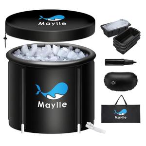 Maylle Ice Bath Tub - 110 Gallons Portable Cold Plunge Tub for Athletes - Black Modern Freestanding Bathtub with 4 Pack Large Ice Molds