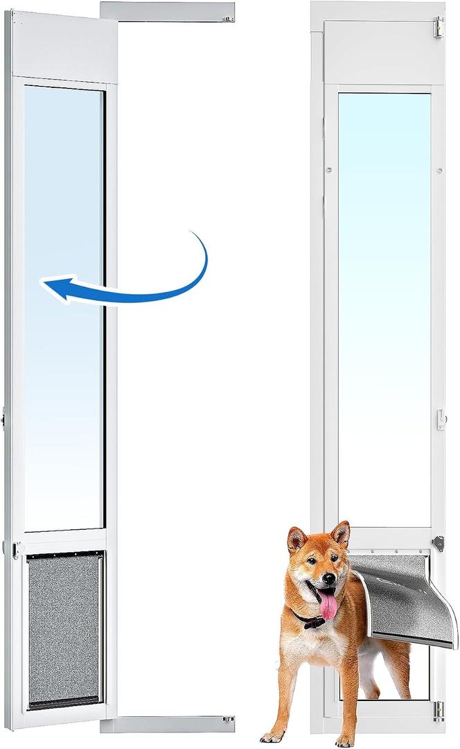Large Dog Door for Sliding Glass Door,Openable Pet Door for Sliding Glass DoorsAll-Metal Framed & Panel & Lock,Adjustable 75 7/8" to 81" Slider Height -Large, Large - 1 Flap