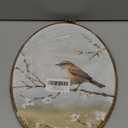 JQF Bird Oval Wall Decor, Farmhouse Rustic Sparrow Floral Oval Canvas Wall Art, Cottagecore Bird on Floral Branch Framed Prints Hanging Decor for Home Bedroom Living Room, 8.5x11.5 Inch