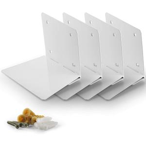 Set of 4 Invisible Floating Bookshelf, Heavy Duty Wall Mounted Book Organizer, Metal Shelves Holder for Books, Large Size (White)