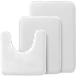 HOMES&STYLE 3 Piece Memory Foam Bath Mat Set, Non Slip, Absorbent & Quick Dry, Ultra Soft Rugs for Modern Bathroom (White)