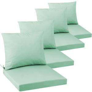 Outdoor Seat Cushion Set 22 x 22 In, Water-Resistant & Fade-Resistan, Patio Furniture Cushions with Removable Cover Deep Seat & Back Cushion with Handle and Adjustable Straps for Chair Sofa,4PC