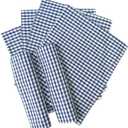 Navy & White Checkered Kitchen Tea Towel, 100% Woven Cotton Washable Dish Cloth Set of 6, 15.8" x 11.2" 