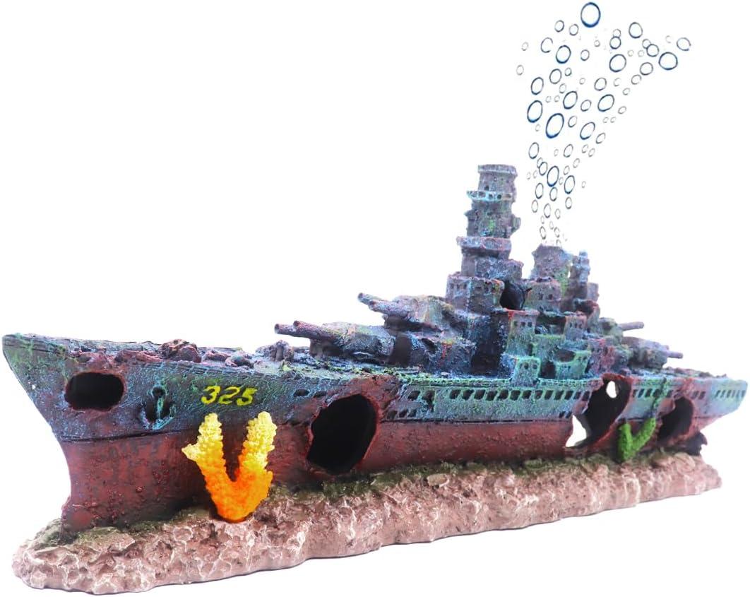 Ulifery Aquarium Shipwreck Sunken Pirate Ship Resin Fish Tank Decorations Battleship for Betta Super Large XXL for 55-75 Gallon Tank with Bubbler Stone