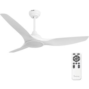 52 Inch Quiet DC Motor White Ceiling Fan with Light Remote Control, Indoor 3 Blade Modern Ceiling Fan for Bedroom Living Room