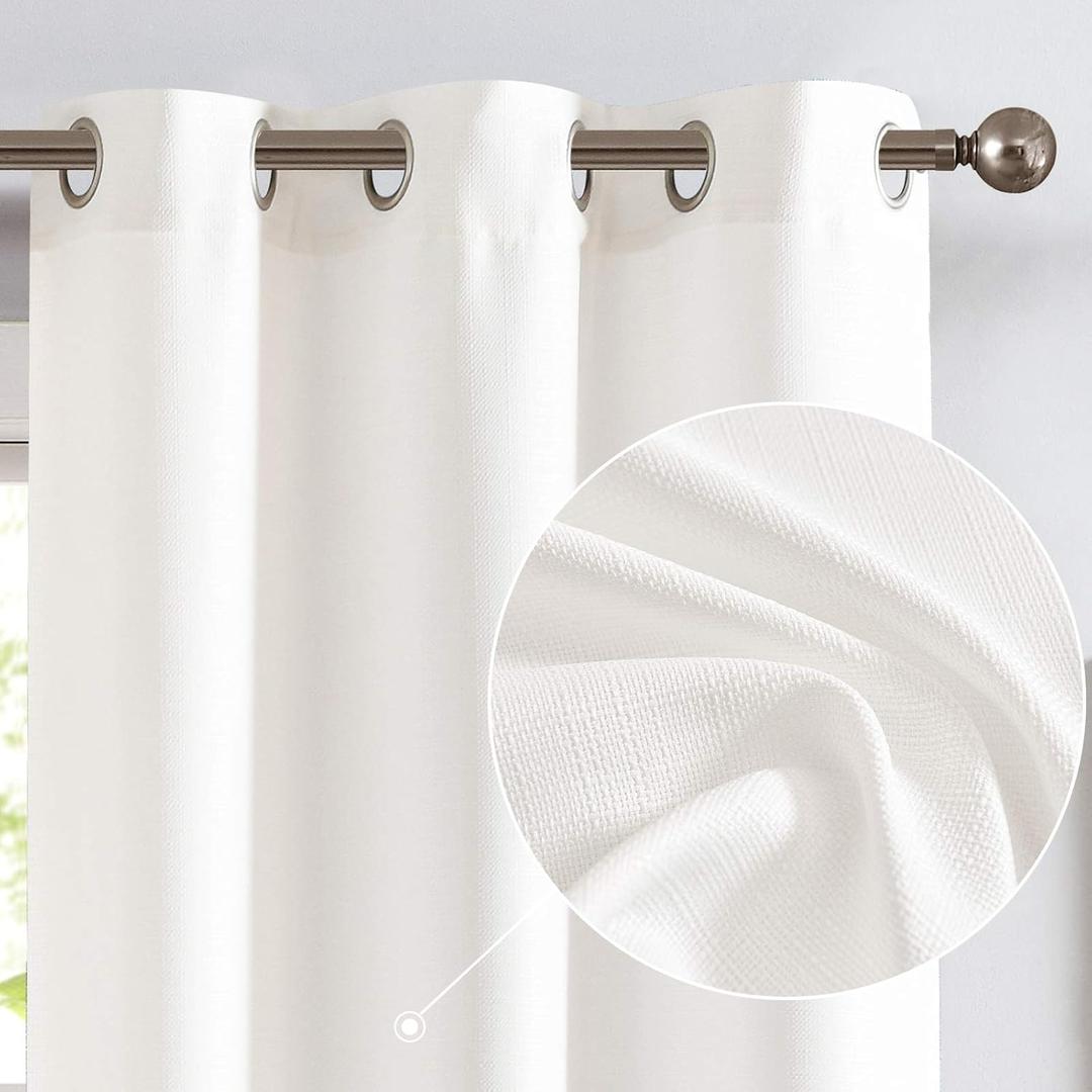 jinchan White Linen Textured Curtains 90 Inch Long 2 Panels for Living Room Grommet Top Light Filtering Window Drapes for Bedroom (38"W x 90"L (Pack of 2), Grommet White)