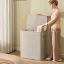 SONGMICS Laundry Basket, 50.2 Gal. Laundry Hamper, 3 Compartments, Easy Assembly, with Lid and Handles, Removable Liners, 25.2 x 15.7 x 29.5 Inches, Cappuccino Beige ULCB814LH01, 190 L