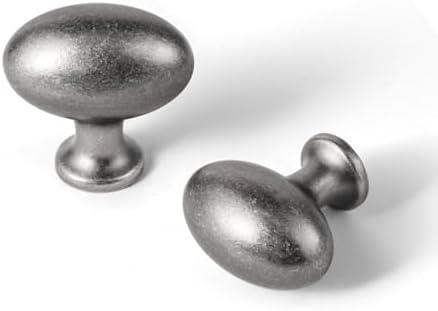 Goo-Ki 1.2 Inch(36MM) Oval Antique Silver Drawer Knobs, Retro Zinc Alloy for Cabinet Knobs for Dresser,6 Packed